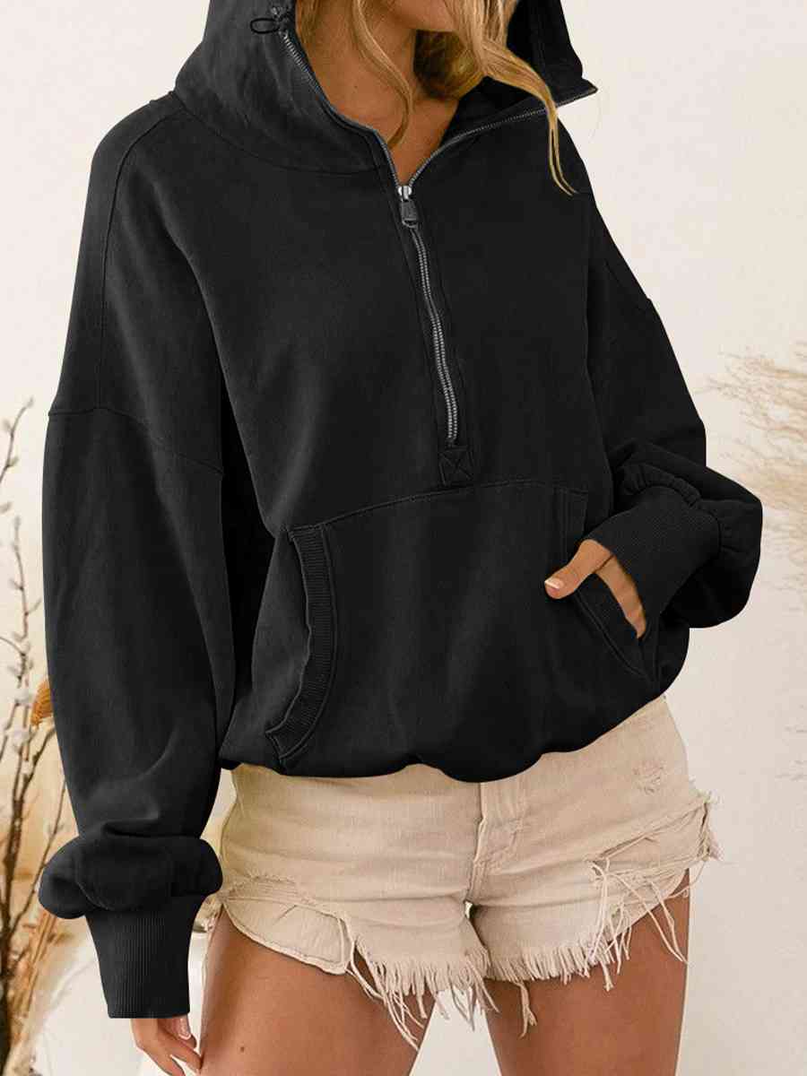 Zip-Up Dropped Shoulder Hoodie