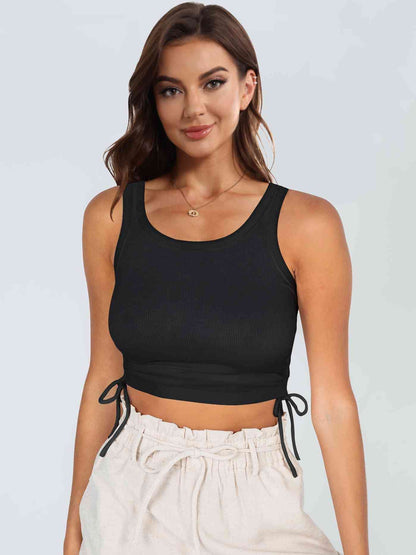 Drawstring Ruched Round Neck Tank