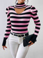 Striped Cutout Mock Neck Knit Top