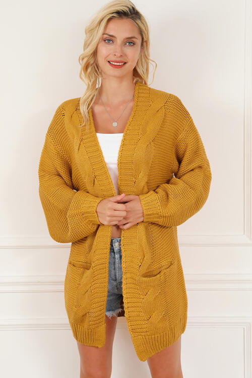 Open Front Long Sleeve Cardigan with Pockets