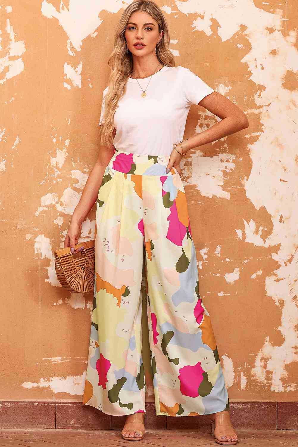 Double Take Multicolored High Waist Wide Leg Pants