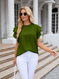 Ruffled Round Neck Cap Sleeve Blouse