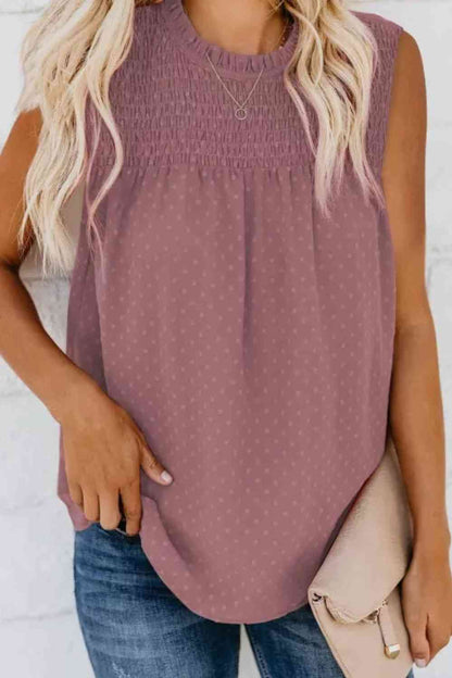 Smocked Tie Back Frill Trim Tank