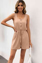 Buttoned Round Neck Sleeveless Romper