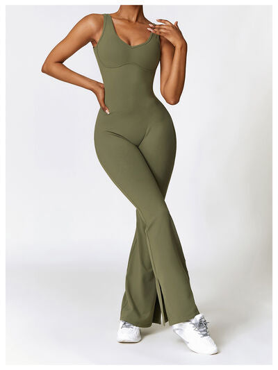 Wide Strap Bootcut Slit Active Jumpsuit