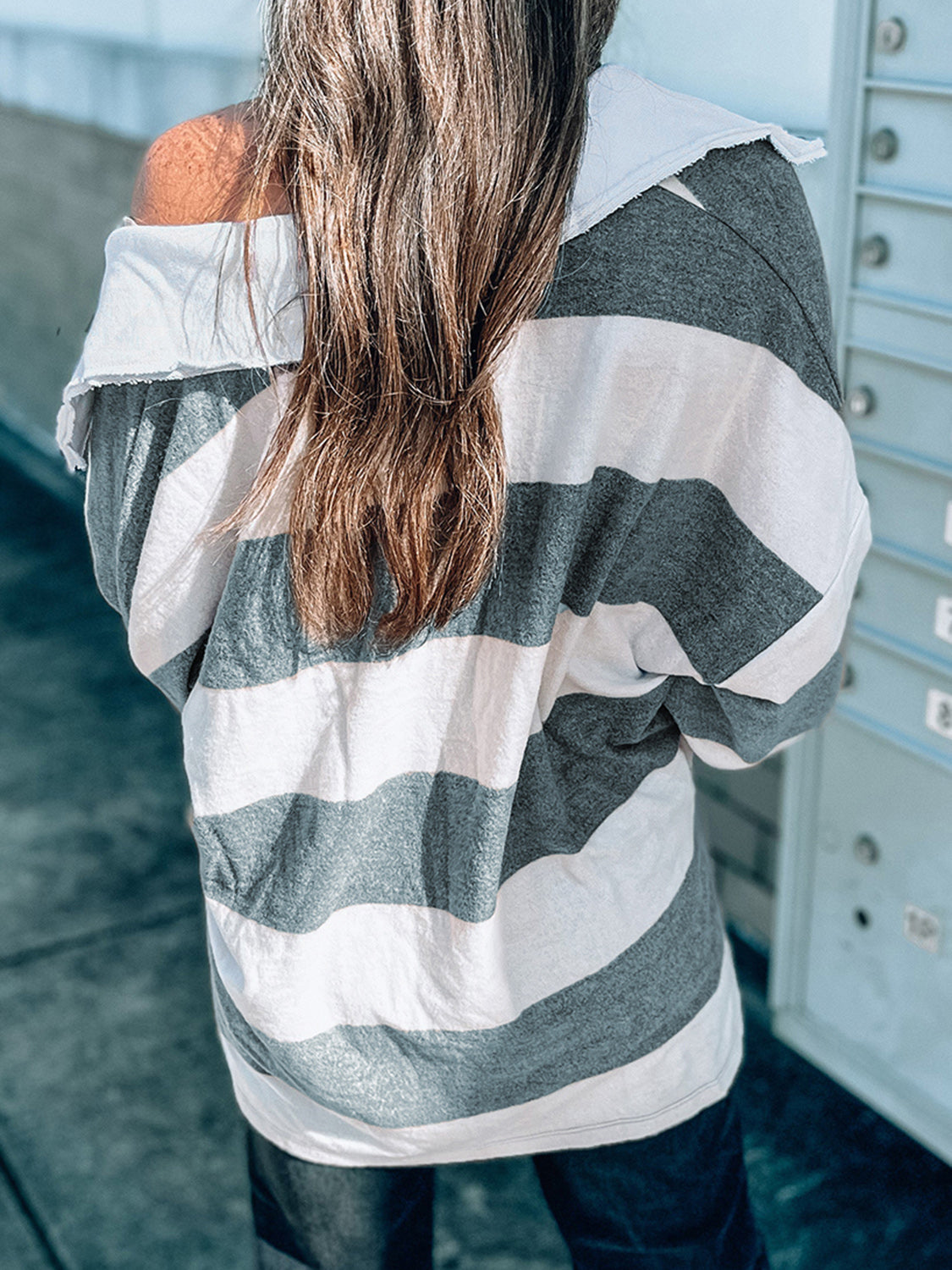 Striped Collared Neck Long Sleeve T-Shirt