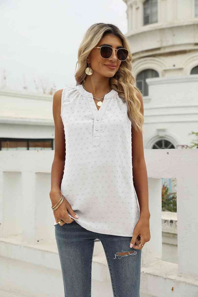 Swiss Dot Notched Neck Tank