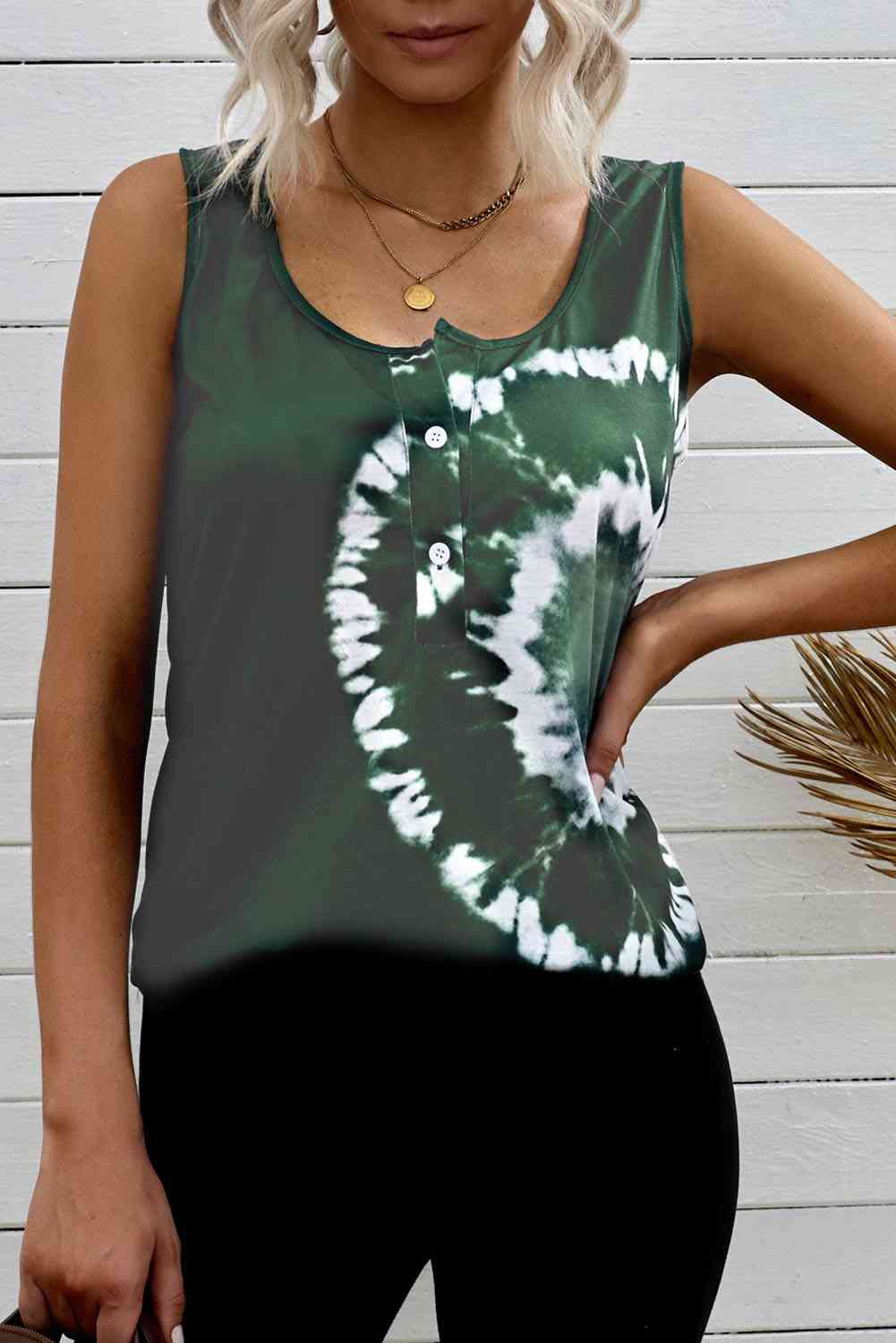 Tie-Dye Scoop Neck Henley Tank