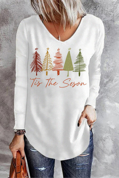 Graphic V-Neck Long Sleeve T-Shirt