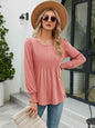 Smocked Round Neck Lantern Sleeve Blouse