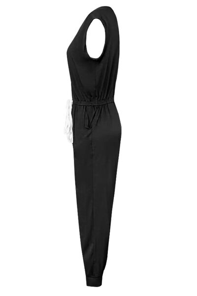 Drawstring Round Neck Sleeveless Jumpsuit