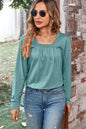 Ruched Square Neck Long Sleeve T-Shirt