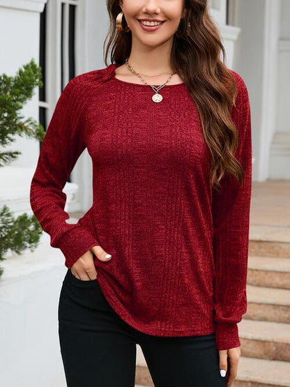 Texture Round Neck Long Sleeve Knit Top