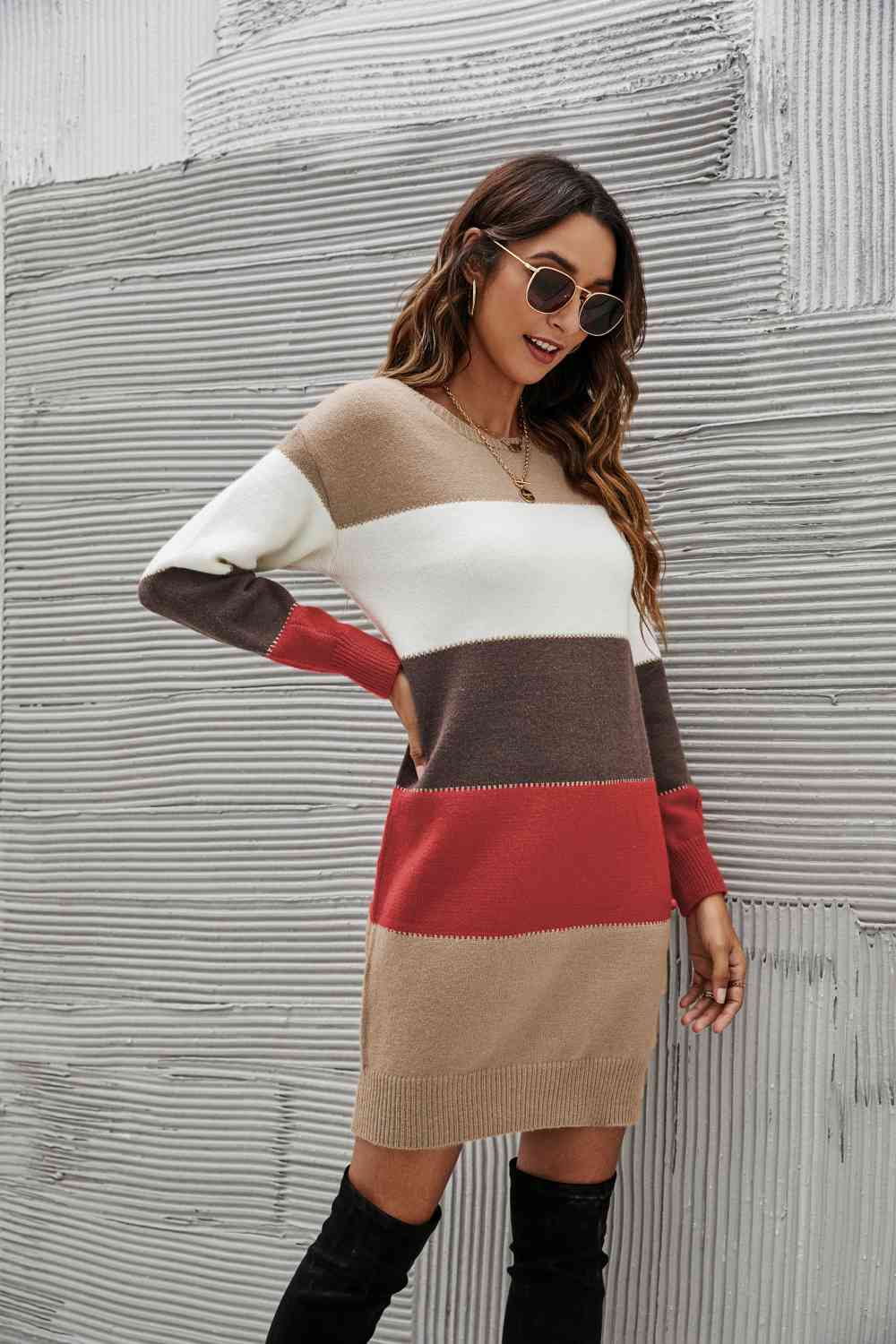 Woven Right Striped Sweater Dress