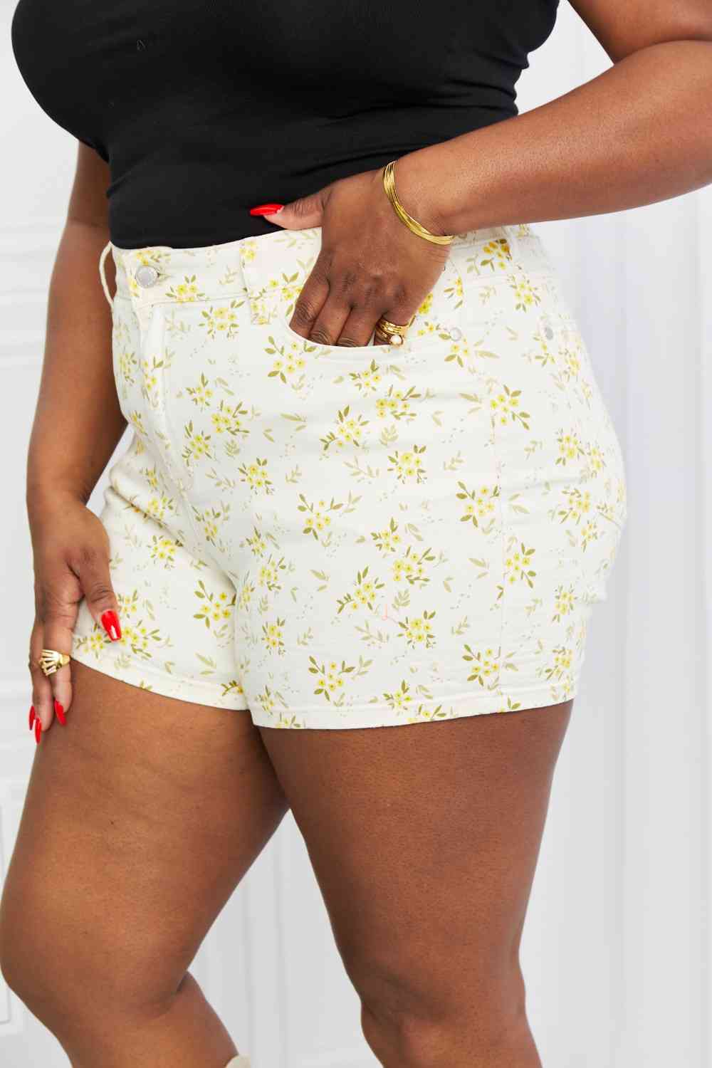 Judy Blue Full Size Floral Denim Shorts with Pockets