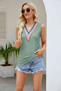 Contrast V-Neck Eyelet Tank