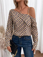 Printed Asymmetrical Neck Long Sleeve Top