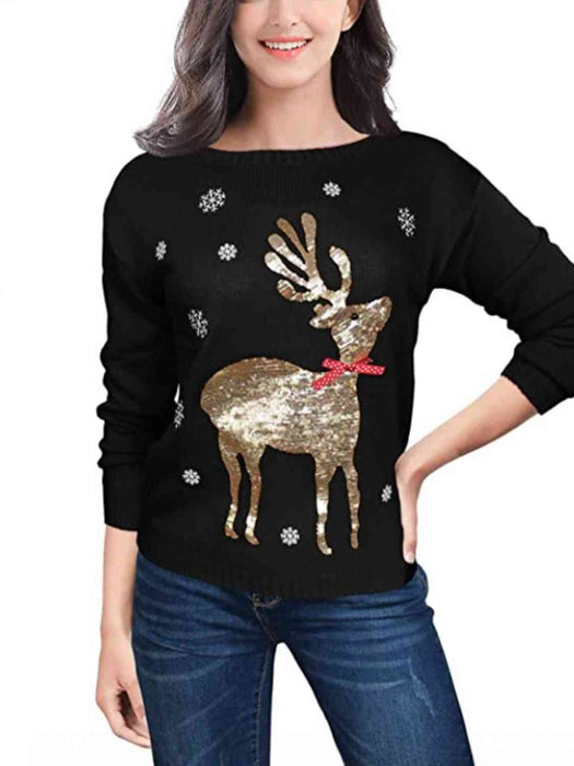 Sequin Reindeer Graphic Sweater — Ply Style