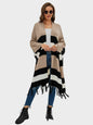 Striped Open Front Fringe Cardigan