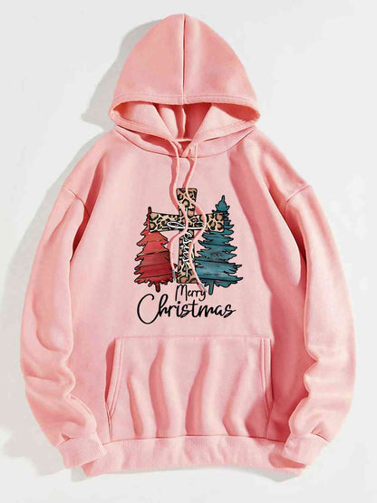 MERRY CHRISTMAS Graphic Drawstring Hoodie