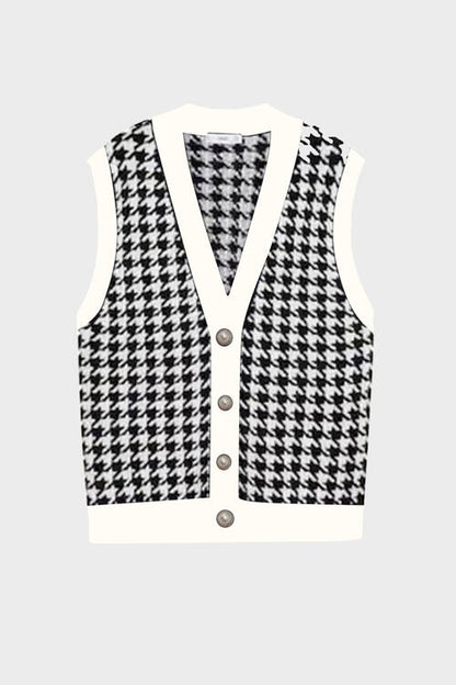 Houndstooth Button Front Sweater Vest