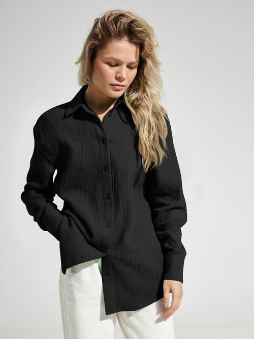 Textured Button Up Long Sleeve Shirt