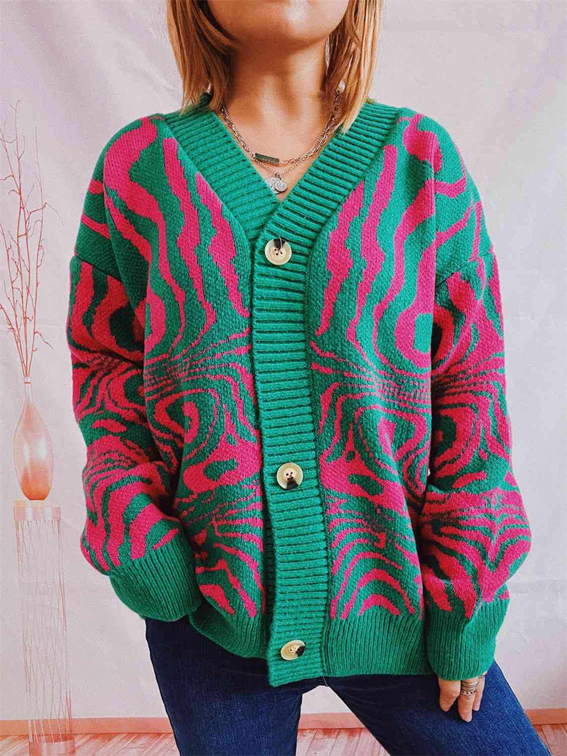 Abstract Pattern Button Down Cardigan