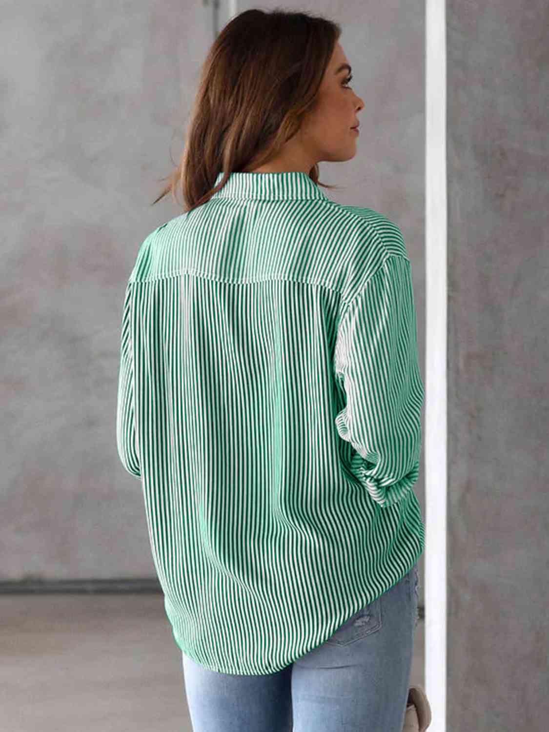 Striped Collared Neck Shirt with Pocket