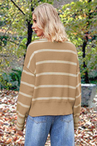 Striped Collared Long Sleeve Sweater