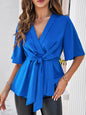 Surplice Tie Waist Half Sleeve Blouse