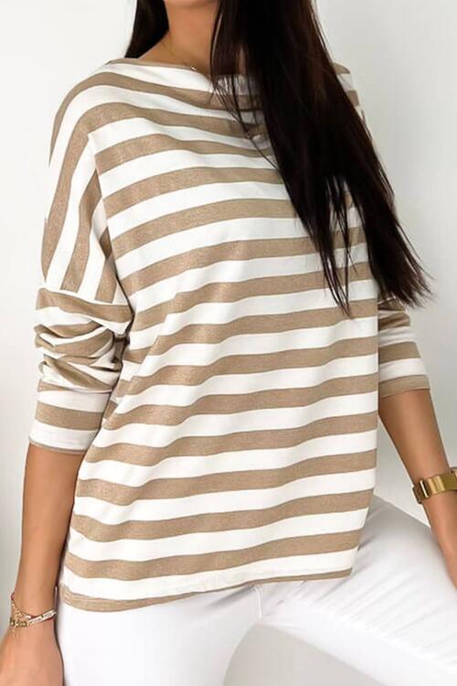 Striped Round Neck Long Sleeve Blouse