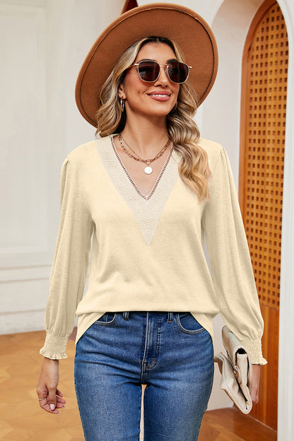 V-Neck Lantern Sleeve T-Shirt