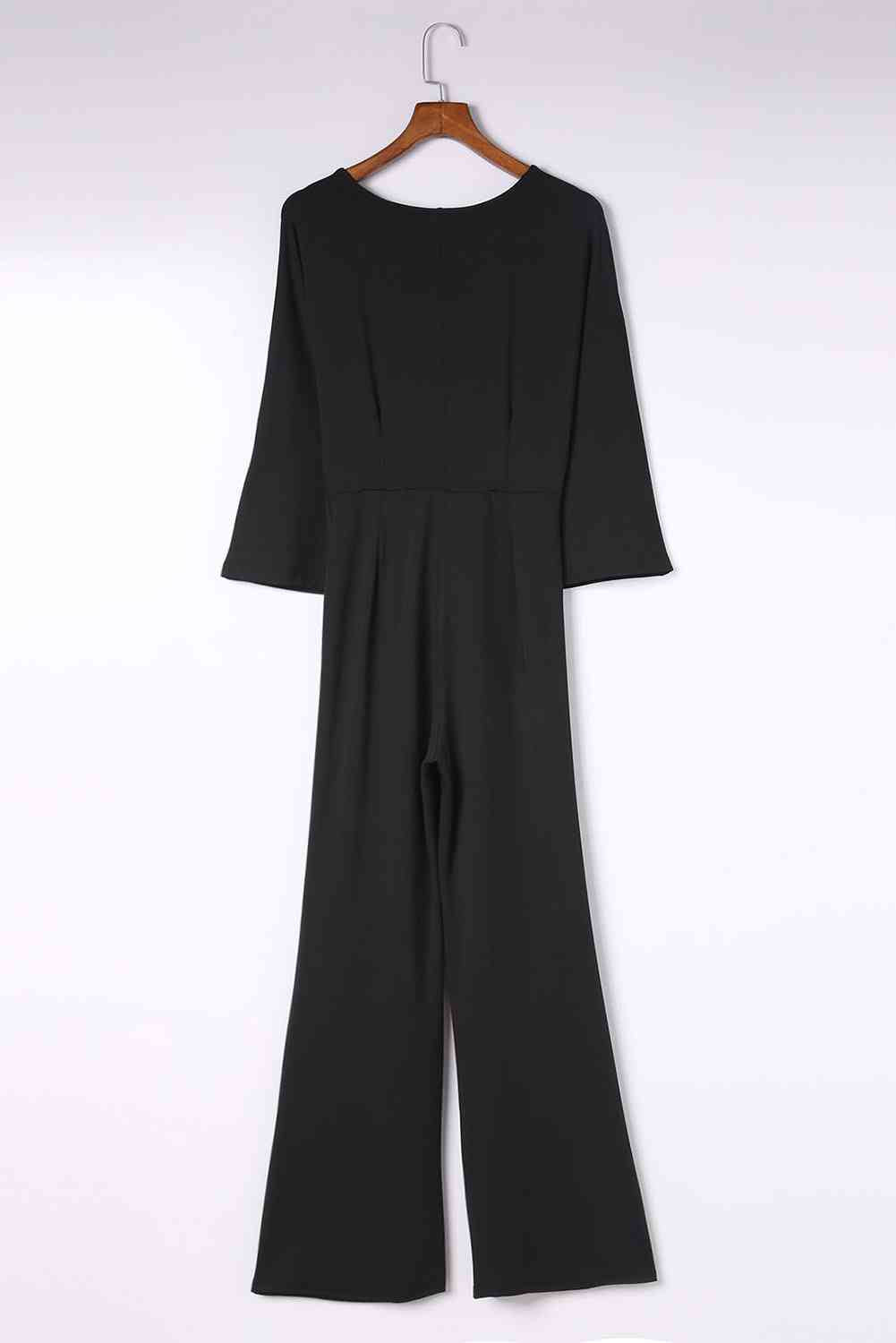 Twisted Plunge Three-Quarter Sleeve Jumpsuit