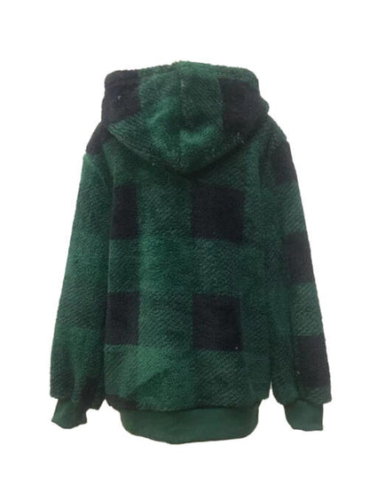 Plaid Half Zip Drawstring Hoodie