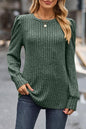 Ribbed Round Neck Long Sleeve Knit Top