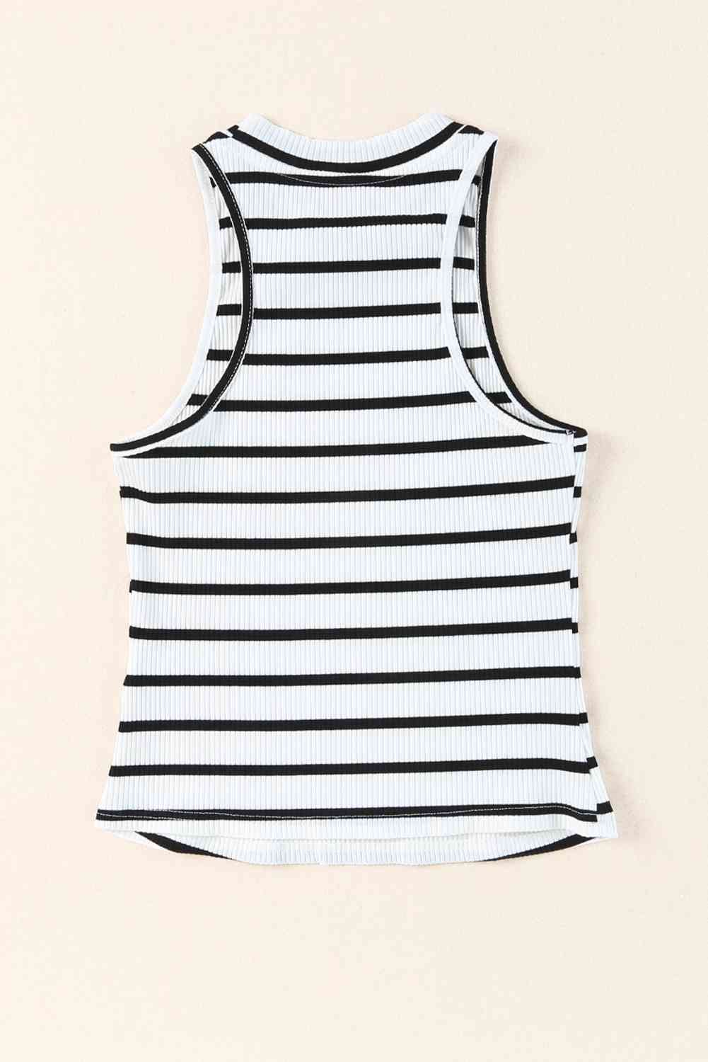 Striped Ribbed Round Neck Tank