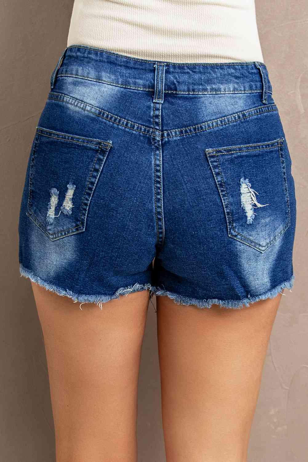 Spliced Lace Distressed Denim Shorts