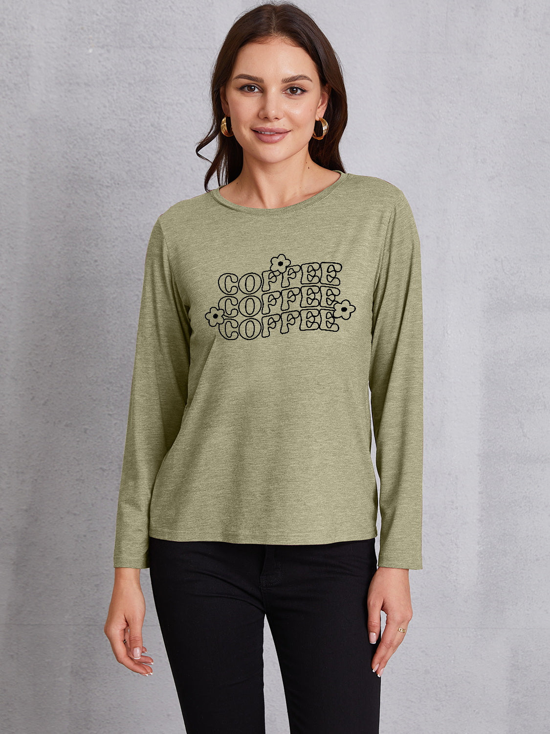 COFFEE Round Neck Long Sleeve T-Shirt