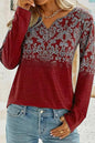 Printed Notched Long Sleeve T-Shirt