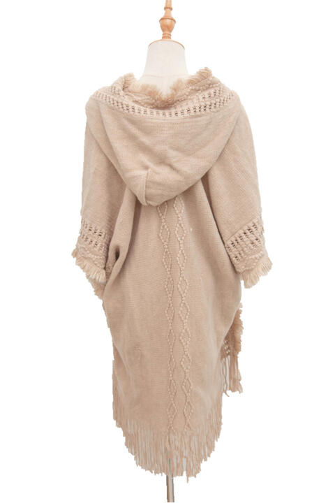 Fringe Hem Hooded Poncho