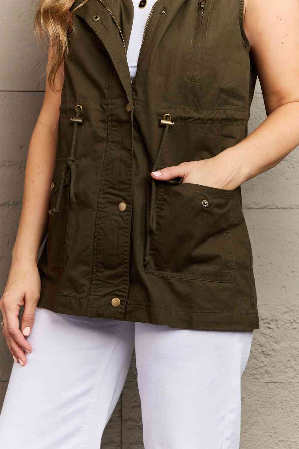 Zenana More To Come Full Size Military Hooded Vest