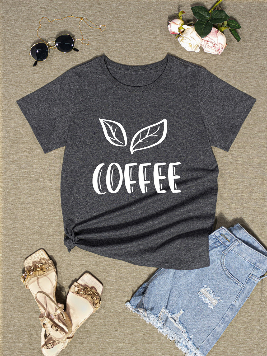 COFFEE Round Neck Short Sleeve T-Shirt