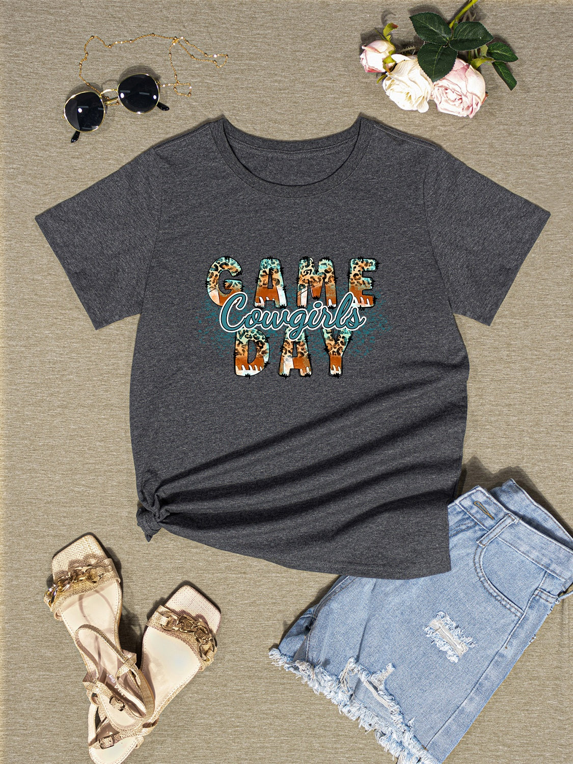 COWGIRLS GAME DAY Round Neck Short Sleeve T-Shirt