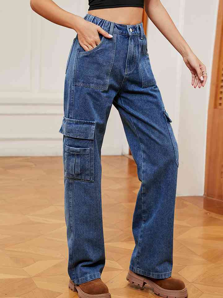 Pocketed Wide Leg Jeans