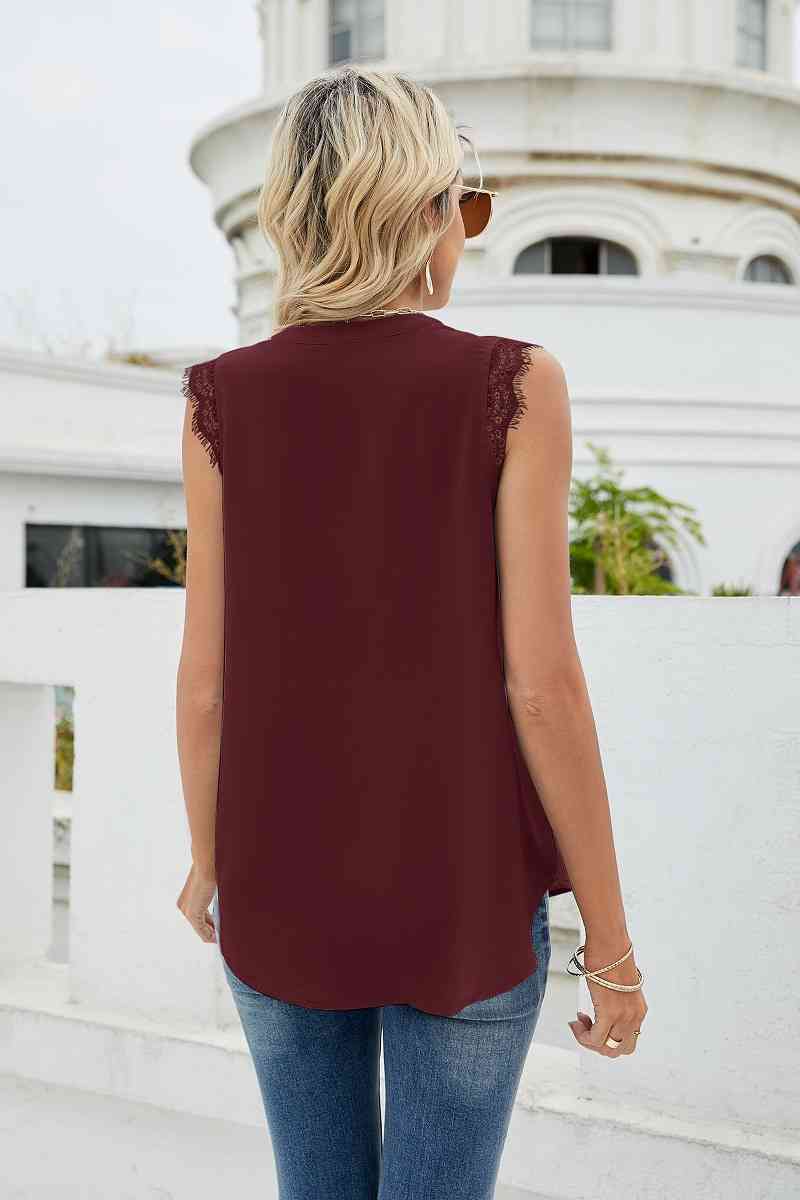 Eyelash Trim Spliced Lace Sleeveless Top