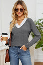 Lace Detail V-Neck Long Sleeve T-Shirt