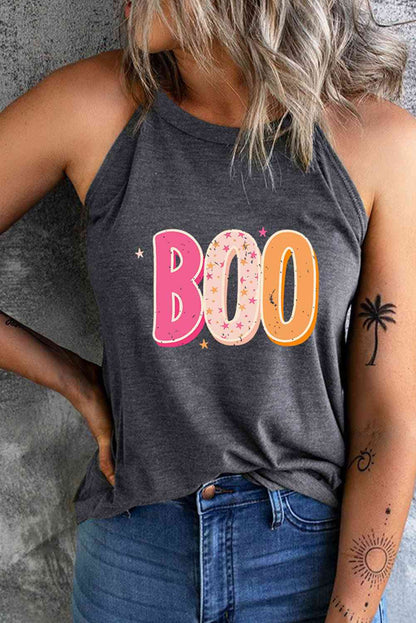 Round Neck Sleeveless BOO Graphic Tank Top