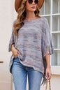 Round Neck Fringe Detail Sleeve Poncho