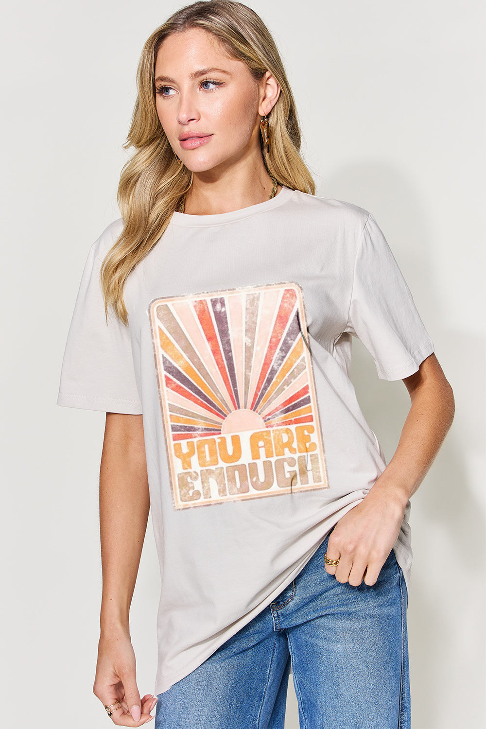 Simply Love Full Size You Are Enough Graphic Round Neck T-Shirt