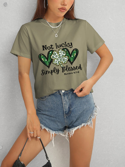 Lucky Clover Round Neck Short Sleeve T-Shirt